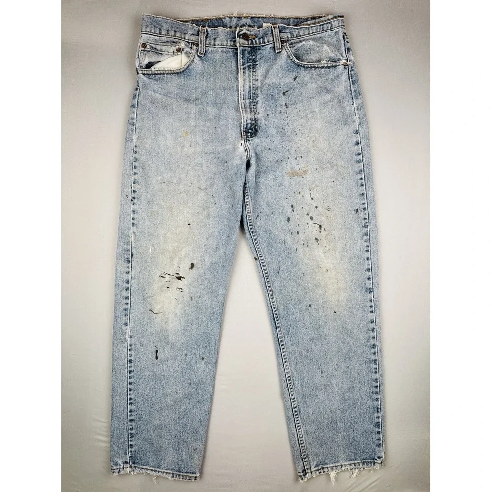 Vintage 90s Levi's 554 Jeans 35x30 USA Made Distressed Paint Workwear Denim